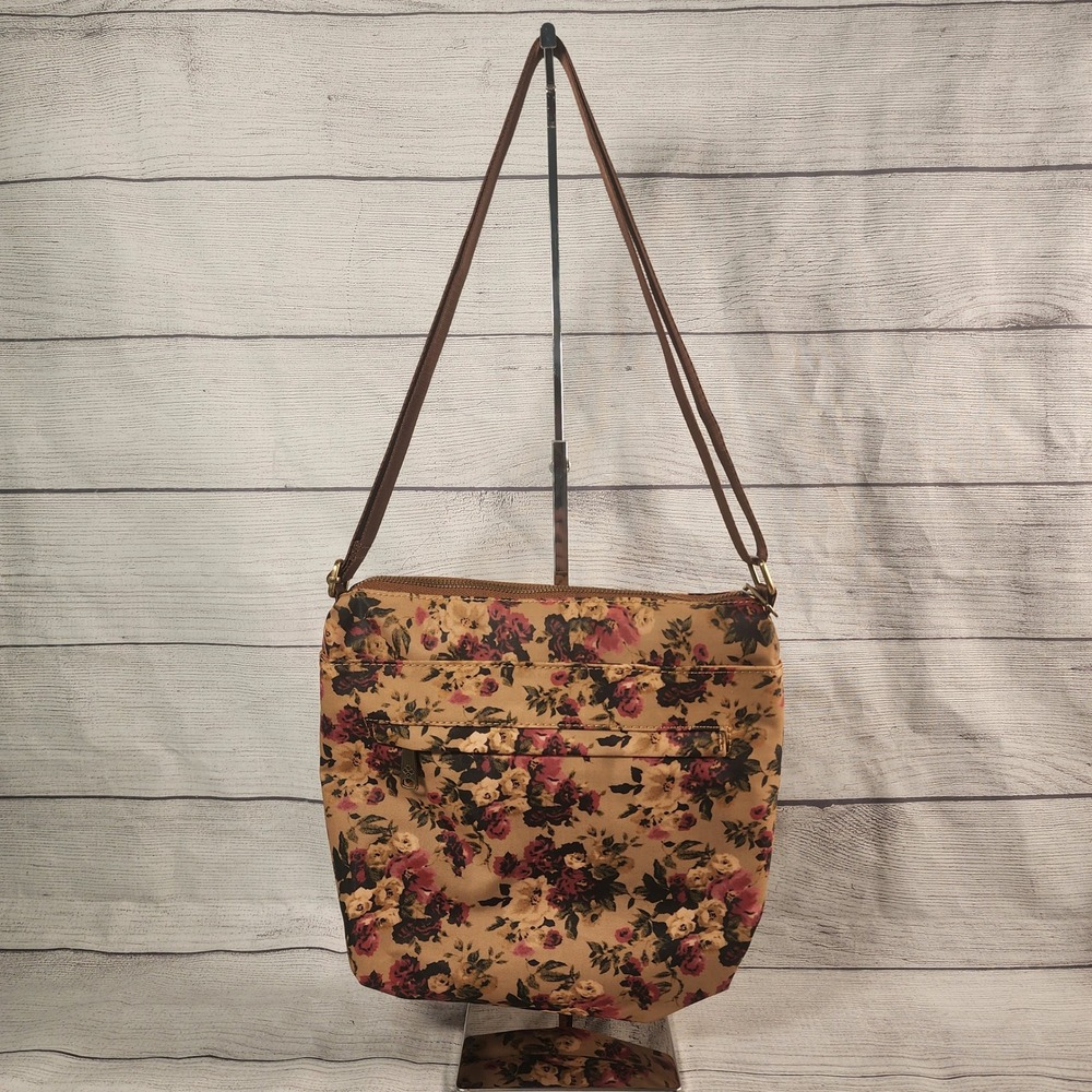 Patricia Nash Carmini Floral Crossbody Bag Tan Burgundy